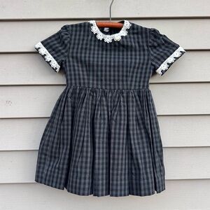 Vintage Primitive Check Baby Dress W/ wood Hanger